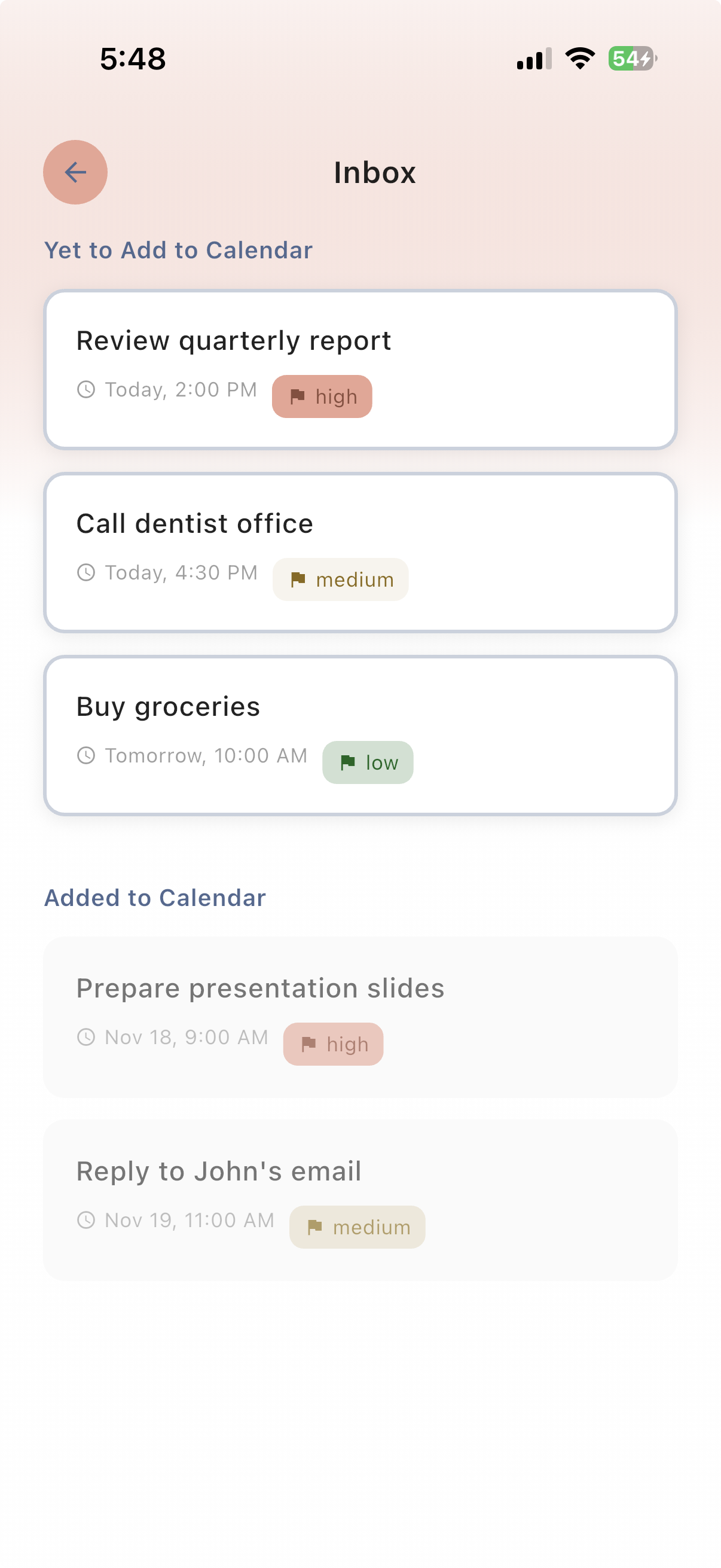 Commandly voice todo app inbox - iOS interface mockup